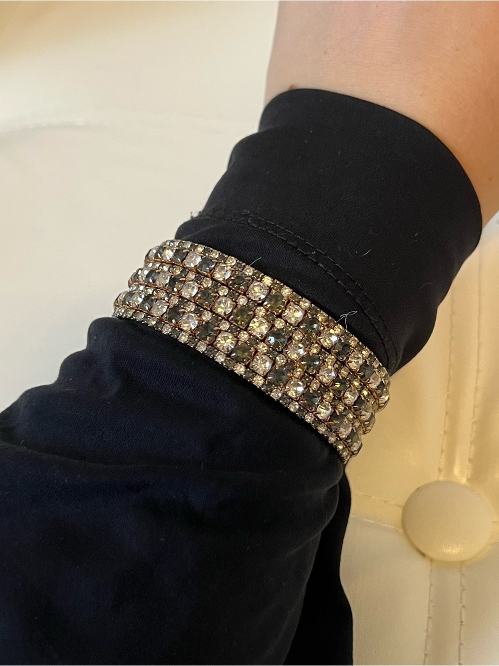 Crystal Multi-Row Cuff Bracelet - Gold Tone